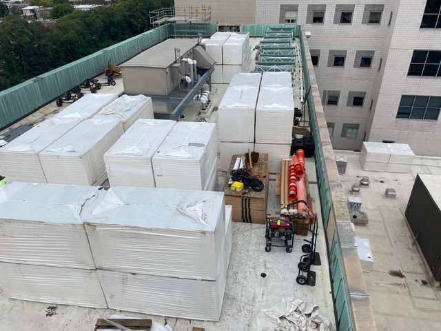 Roof replacement work at the Clarkson S. Fisher Federal Building in Trenton, New Jersey