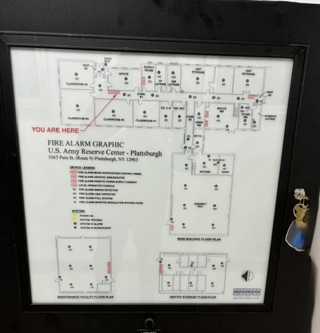 Fire alarm graphic annunciator at the Harold P. Lynch Army Reserve Center in Plattsburgh, New York