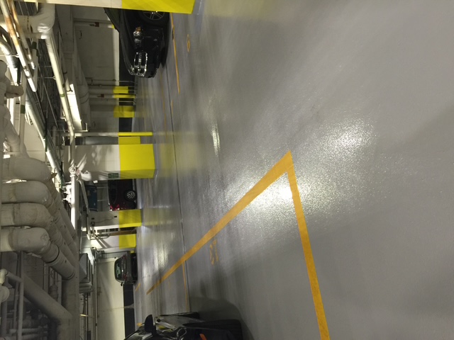 Completed epoxy garage floor at the Ronald Reagan Federal Building in Harrisburg, Pennsylvania