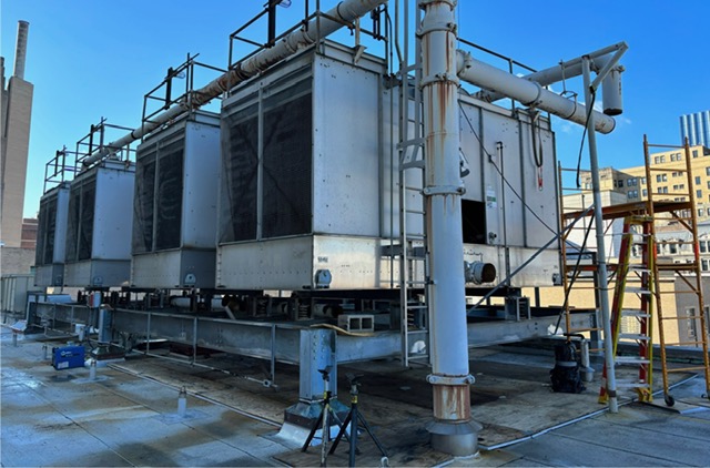 Cooling tower installation at the Robert C. Nix Federal Building